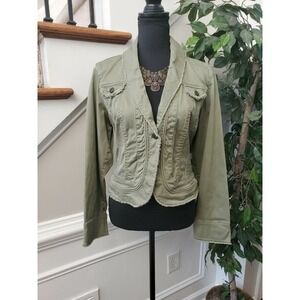 Jones Wear Jeans Women's Green Cotton‎ Long Sleeve Button Casual Jacket